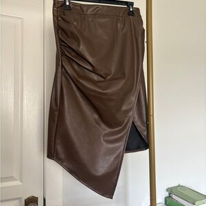 Cider Asymmetrical Brown Faux Leather Skirt